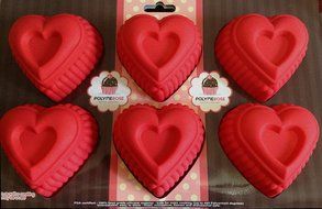 Polymerose 6 Cavity Silicone HEARTS Mold Pan for Cupcakes, Muffins, Desserts, Jello.