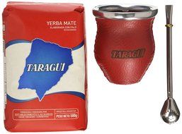 Taragui Yerba Mate + Bombilla + Glass &amp; Leather Gourd