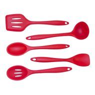 ALEKO&reg; SKW02RD Heat Resistant Non-Stick Silicone 5-Piece Cooking Grilling Baking Utensils Set Ladle Slotted Turner...