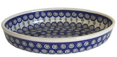 Polish Pottery Peacock Medium Oval Baker