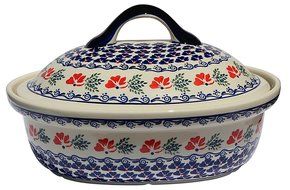 Polish Pottery Oval Casserole Dish From Zaklady Ceramiczne Boleslawiec #1158-1115 Classic Pattern, Height: 7.6... N2
