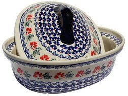 Polish Pottery Oval Casserole Dish From Zaklady Ceramiczne Boleslawiec #1158-1115 Classic Pattern, Height: 7.6... N3