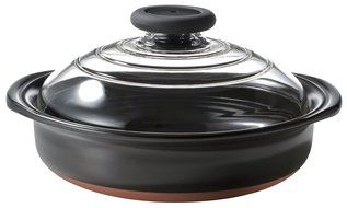 HARIO MN-255B Glass Lid Earthenware Pot, 2300ml, Black