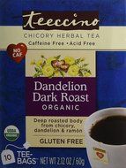 Teeccino Dandelion Dark Roast Herbal Coffee - 10 bags per pack -- 6 packs per case.