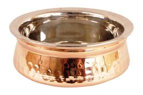 Indian Craft Villa Handmade Stainless Steel Copper Dish Serving Indian Food Daal Curry Handi Bowl Capacity 1350...