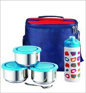 NanoNine Stainless Steel Tiffiny Meal Pack 3 containers and bottle, 3*350ml and 480ml, Soler
