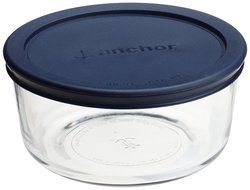 Anchor Hocking 4-Cup Kitchen Storage Round with Blue Plastic Lid