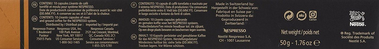 Nespresso OriginalLine Livanto Coffee Capsules, 10 Count N2