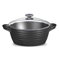Portmeirion Sophie Conran Cast Aluminum Ceramic Coated Cookware Black Large Casserole with Glass Lid, 9.5 Inch