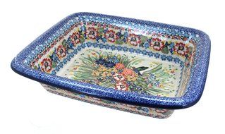 Polish Pottery Hummingbird Small Rectangular Baker