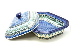 Polish Pottery Baker - Rectangular Covered - Large - Wisteria