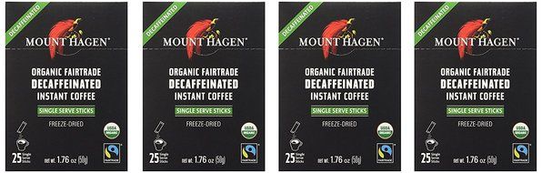 Mount Hagen Organic Instant Decaffeinated Coffee, 25-Count Single Serve Sticks (Pack of 4)