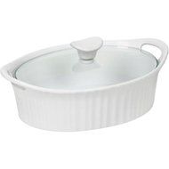 French White III 1.5-Quart Oval Casserole with Glass Cover, Classic, Fluted Design, White