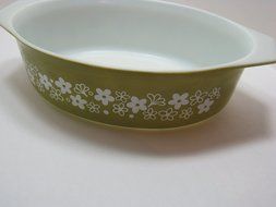 Vintage Pyrex RARE 1978 Spring Blossom Green 2.5 Qt. Cindarella Oval Casserole Dish