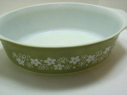 Vintage Pyrex RARE 1978 Spring Blossom Green 2.5 Qt. Cindarella Oval Casserole Dish N3