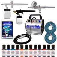 Pro CAKE DECORATING SYSTEM 3 Airbrush Kit 12 Color Food Coloring Set Compressor