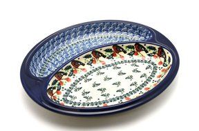Polish Pottery Dish - Divided Polish Sausage - Red Robin