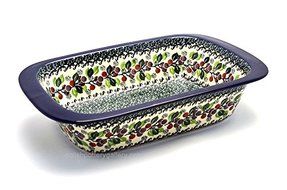 Polish Pottery Baker - Deep Dish with Grip Lip - Burgundy Berry Green