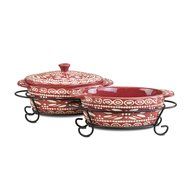 Temp-tations Old World Set of 4 Mini Oval Covered Casseroles in Cranberry N2