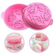 DiDaDi Pink Round Silicone 3D Rose Flower Pattern Bread Cake DIY Baking Mould Pan Mold