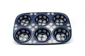 Polish Pottery Muffin Pan - Peacock
