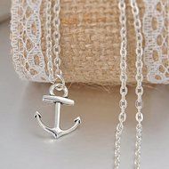 Fashion Silver Simple Anchor Charm Pendant Bib Chain Necklace Women Jewelry Gift N4