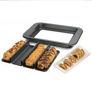 4-Cavity Tart, Pie, Bread, Bun, Roll Non-Stick Baking Pan, Divided Nonstick Mini Loaf Cake Bakeware Tin, with... N2