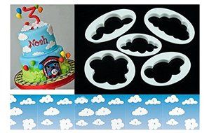 ASIBT Fluffy Cloud Cutter Set of 5 Cake Mould Fondant Sugarcraft Cookie Plunger Cutter Mold Decorating Tools