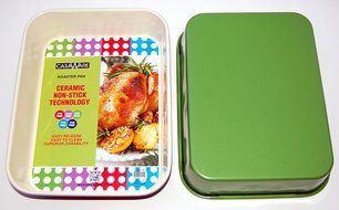 casaWare Ceramic Coated NonStick Lasagna/Roaster Pan 13 x 10 x 3-Inch (Cream/Red) N6