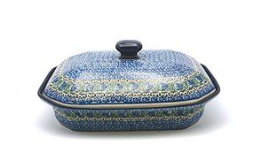 Polish Pottery Baker - Rectangular Covered - Large - Peacock Feather