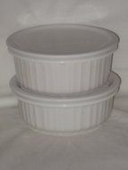 4 Piece Set - Corning French White Round 500ml - 16 oz. Casserole Baking Dishes w/ Plastic Lid