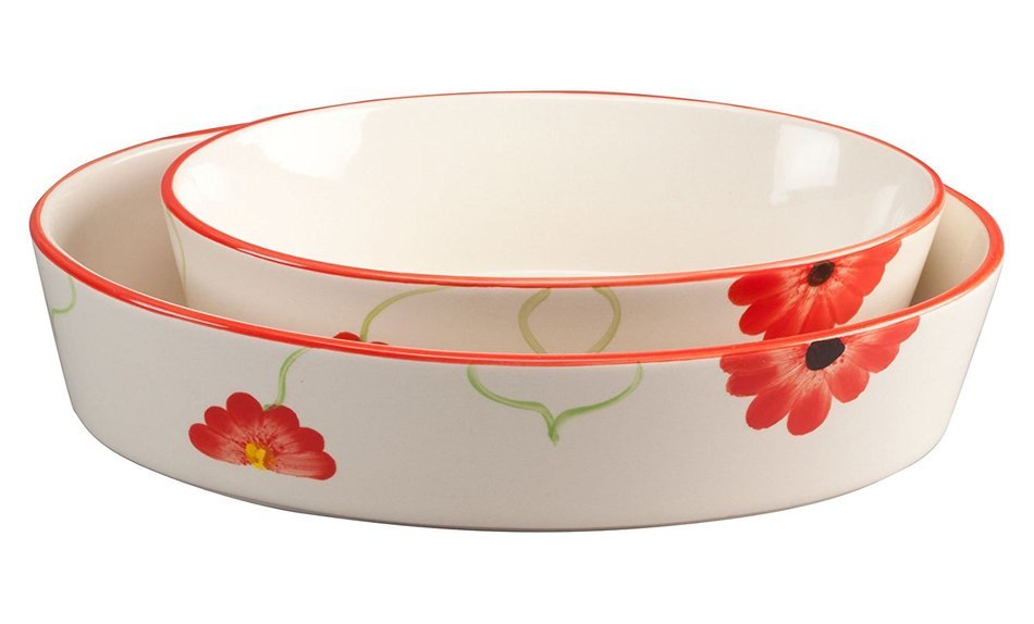 Miles Kimball Oval Hand Painted Bakers, Set of 2