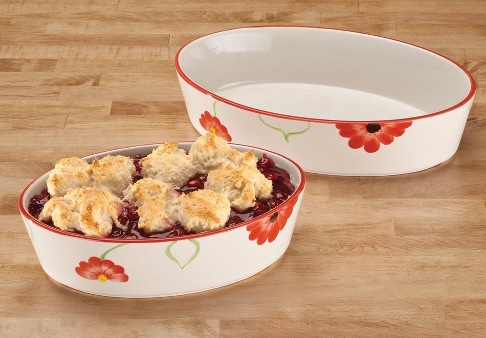 Miles Kimball Oval Hand Painted Bakers, Set of 2 N2