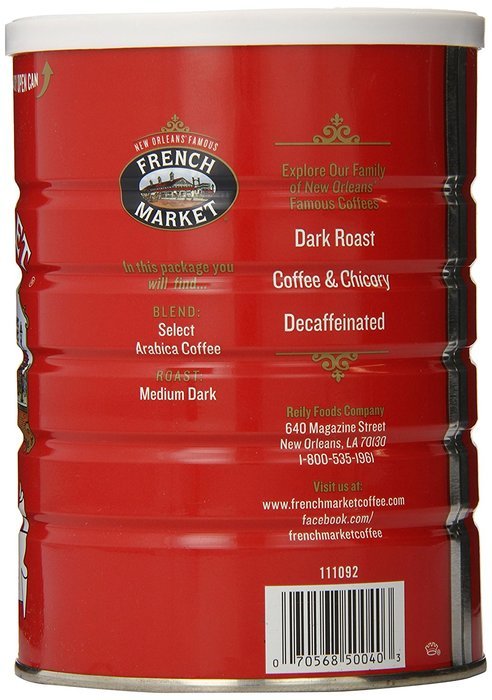 FRENCH MARKET Coffee and Chicory, Medium-Dark Roast, 12 Ounce Can N7