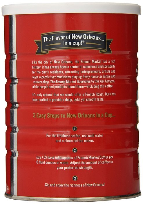 FRENCH MARKET Coffee and Chicory, Medium-Dark Roast, 12 Ounce Can N8