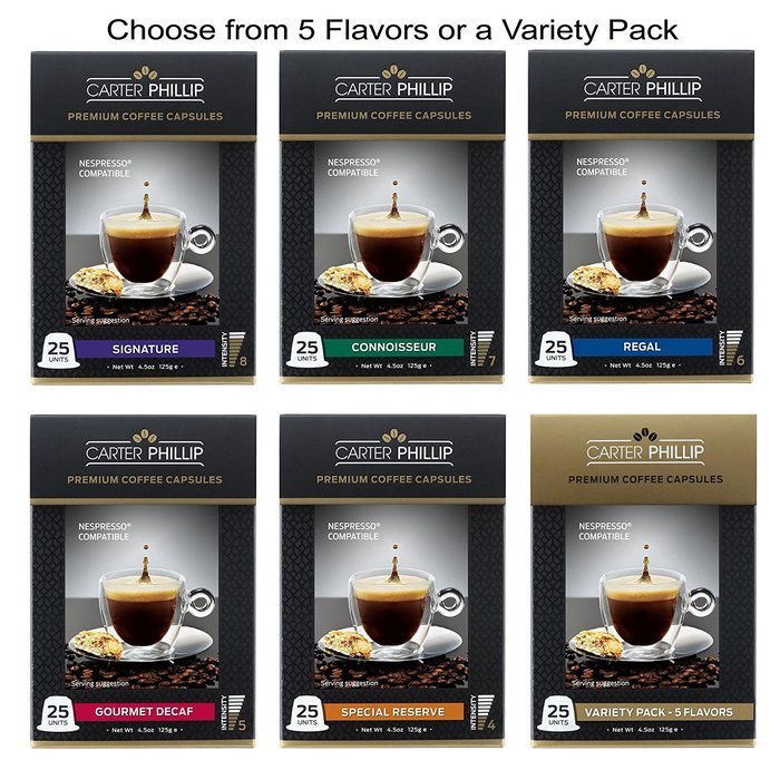 Nespresso Compatible Capsules &ndash; 25 Count &ndash; Premium Dark Roast Espresso by Carter Phillip Fine Coffee - Fits Nespresso... N5