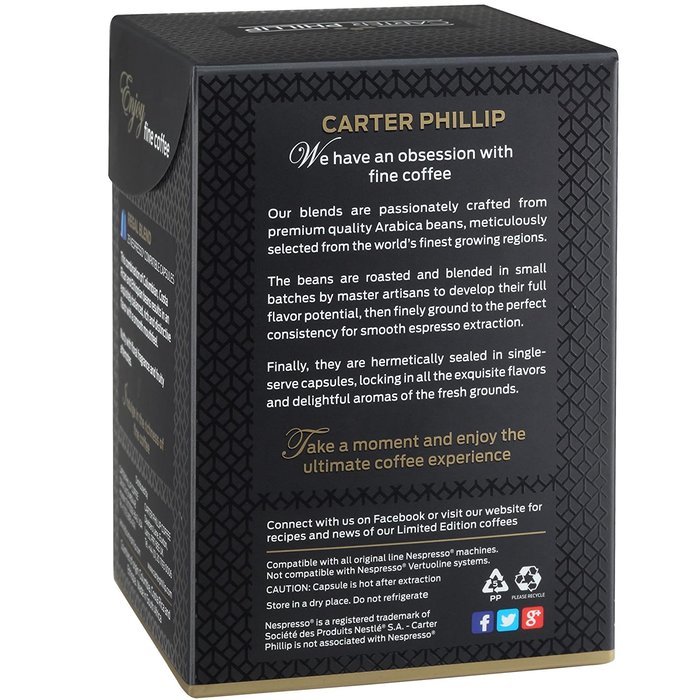 Nespresso Compatible Capsules &ndash; 25 Count &ndash; Premium Dark Roast Espresso by Carter Phillip Fine Coffee - Fits Nespresso... N8