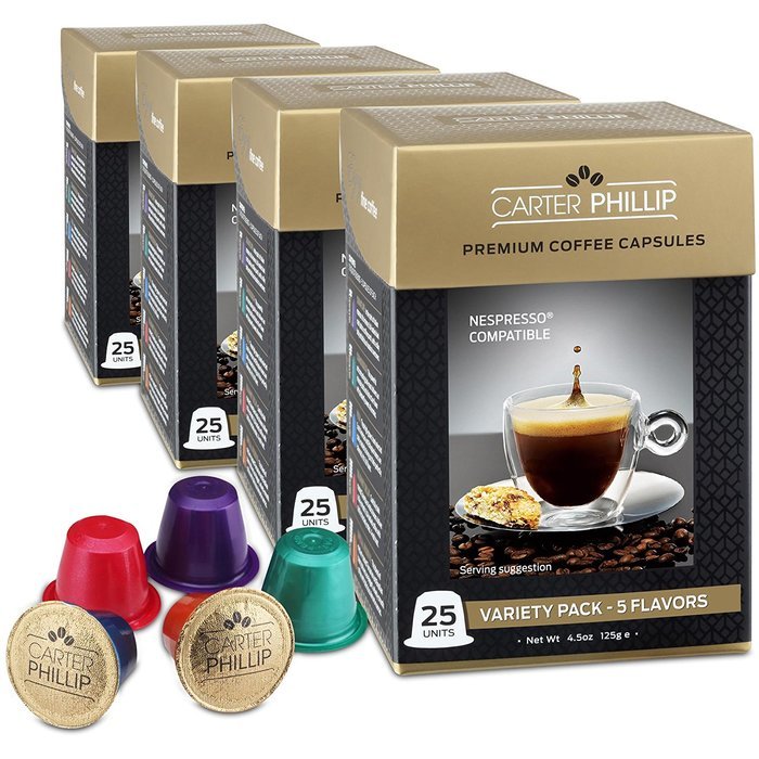 Nespresso Compatible Capsules &ndash; 25 Count &ndash; Premium Dark Roast Espresso by Carter Phillip Fine Coffee - Fits Nespresso... N10