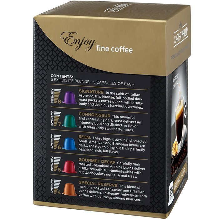 Nespresso Compatible Capsules &ndash; 25 Count &ndash; Premium Dark Roast Espresso by Carter Phillip Fine Coffee - Fits Nespresso... N13