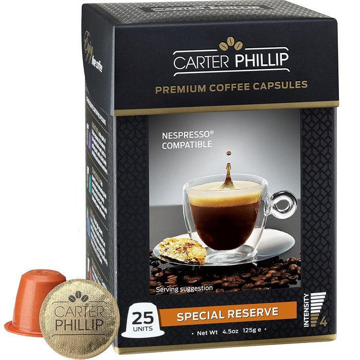 Nespresso Compatible Capsules &ndash; 25 Count &ndash; Premium Dark Roast Espresso by Carter Phillip Fine Coffee - Fits Nespresso... N15