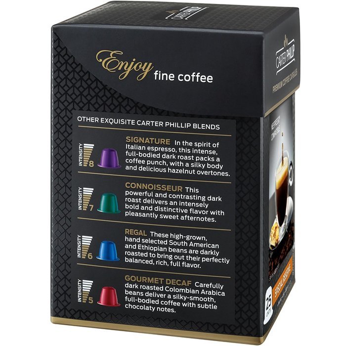 Nespresso Compatible Capsules &ndash; 25 Count &ndash; Premium Dark Roast Espresso by Carter Phillip Fine Coffee - Fits Nespresso... N18