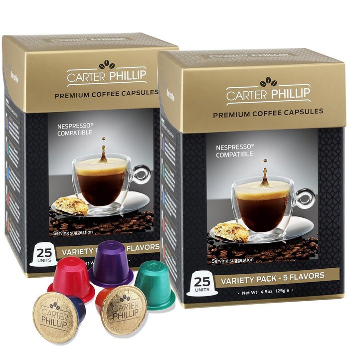 Nespresso Compatible Capsules &ndash; 25 Count &ndash; Premium Dark Roast Espresso by Carter Phillip Fine Coffee - Fits Nespresso... N20