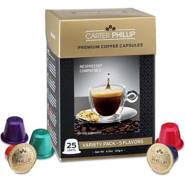 Nespresso Compatible Capsules &ndash; 25 Count &ndash; Premium Dark Roast Espresso by Carter Phillip Fine Coffee - Fits Nespresso... N21