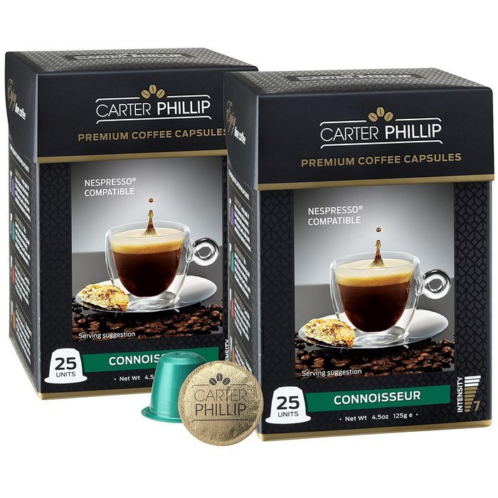 Nespresso Compatible Capsules &ndash; 25 Count &ndash; Premium Dark Roast Espresso by Carter Phillip Fine Coffee - Fits Nespresso... N34