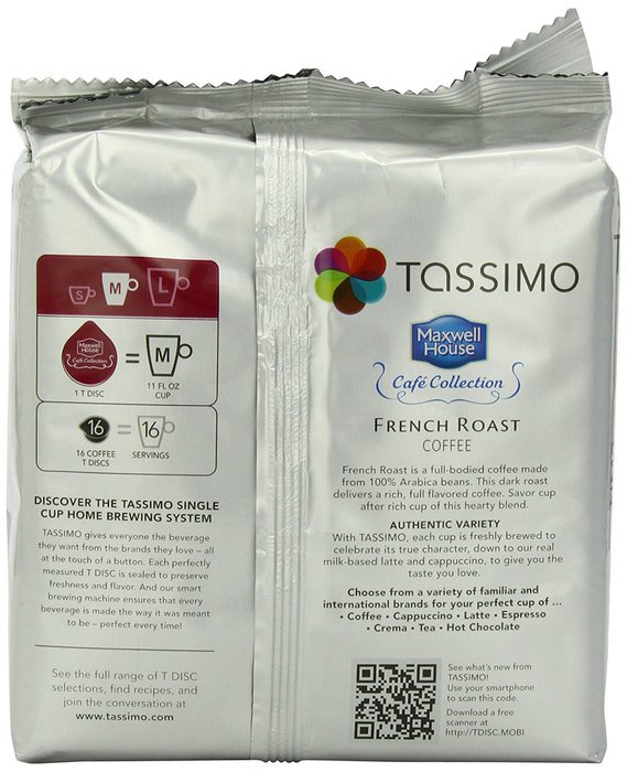 Maxwell House Cafe Collection French Roast Coffee (Dark), 16-Count T-Discs for Tassimo Coffeemakers (Pack of 2) N10