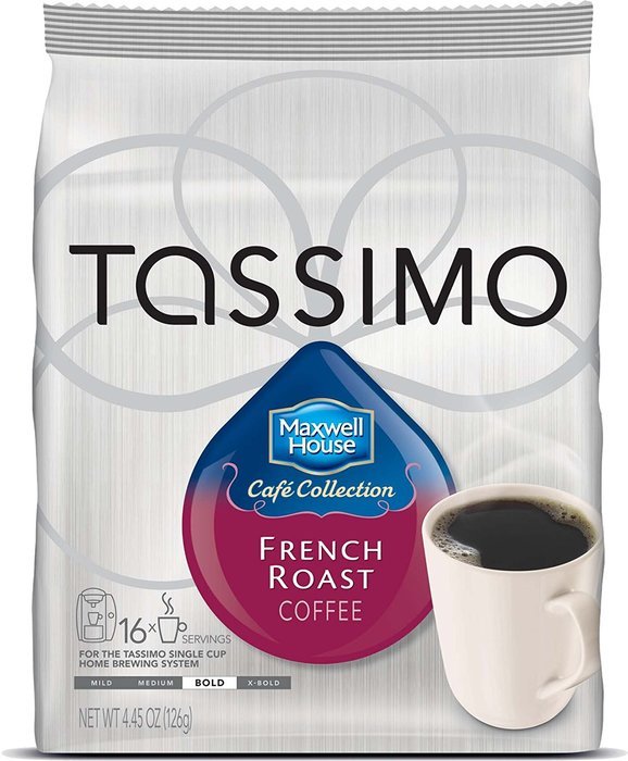 Maxwell House Cafe Collection French Roast Coffee (Dark), 16-Count T-Discs for Tassimo Coffeemakers (Pack of 2) N12