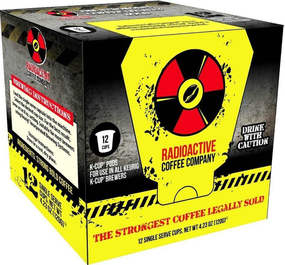 Radioactive Coffee, THE STRONGEST COFFEE LEGALLY SOLD, Single Serve Capsules for Keurig K-Cup Brewers, 12 Count