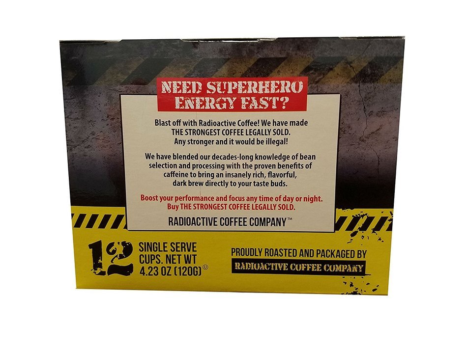 Radioactive Coffee, THE STRONGEST COFFEE LEGALLY SOLD, Single Serve Capsules for Keurig K-Cup Brewers, 12 Count N6