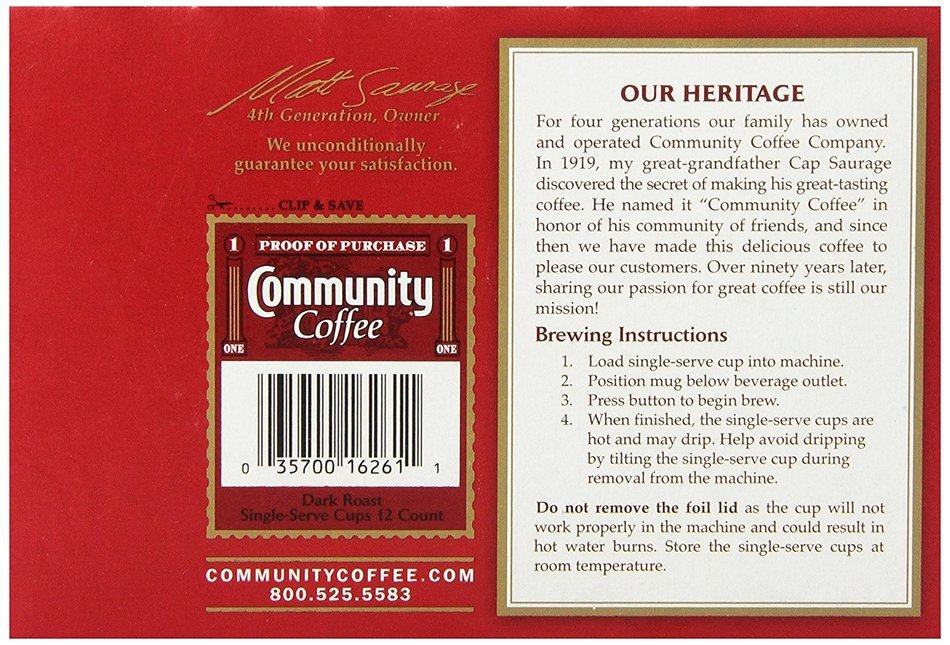 Community Coffee K-Cup Pods, Dark Roast, 12 Count (Pack of 3) N7