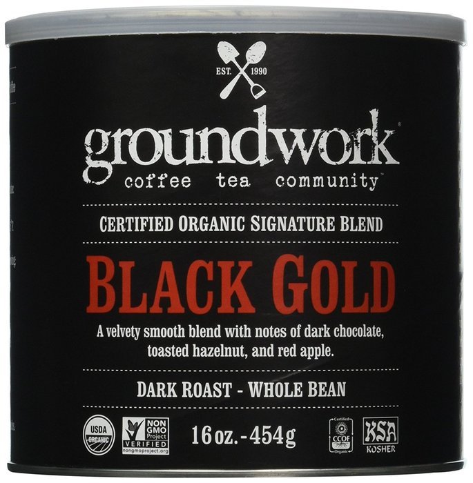 Groundwork Coffee, Organic Black Gold, Whole Bean, 16-Ounce Cans (Pack of 2)